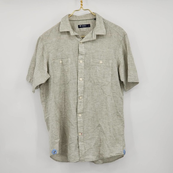 Cremieux Collection Flax Men's Button Up Short Sleeve Tan Size Medium - Picture 1 of 7